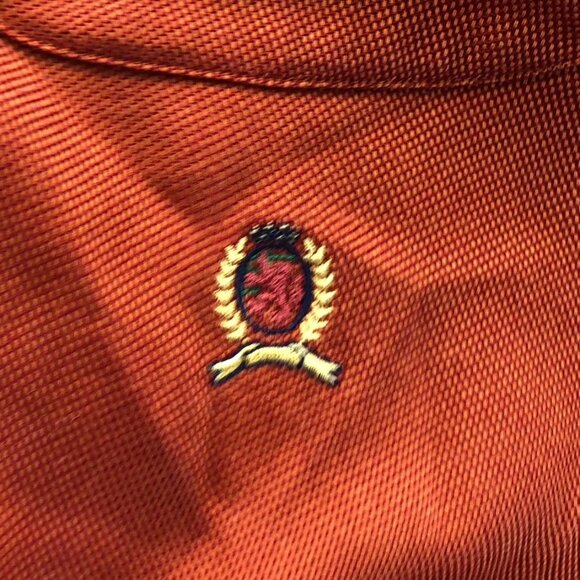Tommy Hilfiger Mens Shirt Medium Long Sleeve Textured Rust Orange Button Down - Picture 6 of 10